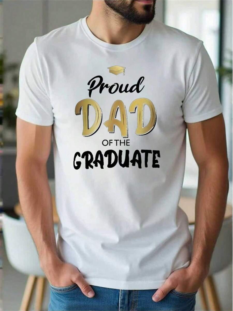 Camiseta casual para hombre, estampado DAD, estilo callejero vintage, transpirable de manga corta, modelo 03. - Blanco - Ver 1