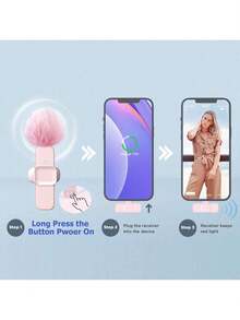 Wireless Lavalier Microphone For Smartphone Plug And Play For Video Audio Recording Clip On Lapel Microphone For Interview Vlog Teaching Podcast - Pink - View 4
