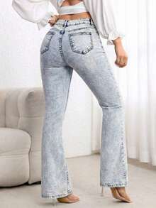 Jeans de pierna acampanada de corte slim casual para ir al trabajo - Lavado ligero - Ver 2