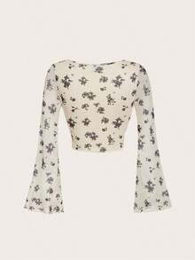 MOD Camiseta Vintage de Manga Larga con Estampado Floral Casual para Mujer, Invierno, Renacentista, Blusa de Manga Larga para Mujer, Estilo Hippie, Navidad, Blusa Festiva, Vintage - Albaricoque - Ver 2