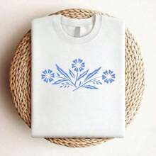 Camisa de algodón puro de 180g estilo vintage Corningware azul acianillo, camiseta azul acianillo para mamá, regalos de Pyrex con estampado de flores azules vintage para mamá, top casual elástico para uso diario, estampado elegante y versátil, cuello redondo, manga corta, gráfico unisex, cómodo para mujer, ropa de diseñador, ropa urbana, transpirable y cómoda. - Blanco - Ver 3