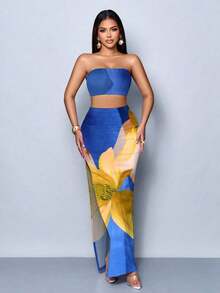 Vestido maxi elegante de fiesta con estampado de rayas abstractas y colores vibrantes, diseño ceñido y sexy, perfecto para salir, fiestas y vacaciones - Multicolor 15 - Ver 6