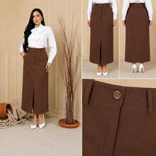 ELEGANT TAILORED LONG SKIRT - Chocolate Brown - View 1