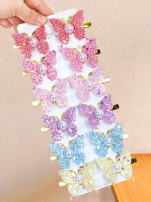 6/12pcs/Conjunto de ganchos de cabelo com borboleta, pérola e glitter - Adequado para raparigas e mulheres, design requintado de borboleta 3D com lantejoulas brilhantes e decoração de pérolas, cada par parece uma fada borboleta viva, adequado para diferentes roupas e ocasiões como encontros, festas, vida no campus, férias, deslocações, etc. As cores são aleatórias, ganchos de cabelo, ganchos de garra - Multicolorido - Ver 2