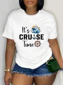 Camiseta de manga corta para mujer, talla, con estampado Cruise, especialmente diseñpara viajes en crucero, adecuada para un uso casual y cómodo en primavera y verano - Camiseta unisex de algodón holgada, estilo vintage urbano, de manga corta y cuello redondo. - Blanco - Ver 4