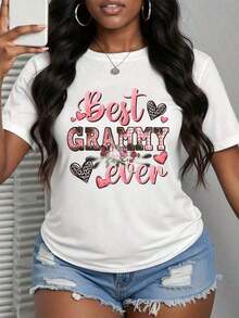 Women's T-Shirt With Mom And Grandma Print - Soft, Micro-Stretch Fabric, Positioned Letter Print, Casual Short-Sleeve T-Shirt For Spring And Summer, Machine Washable, Regular Fit, Knit Fabric, Women's Clothing For Everyday Wear And Gifts. Simple Solid Color T-Shirt, Breathable And Comfortable, Casual T-Shirt For Everyday Wear. - 白色的 - 查看 6