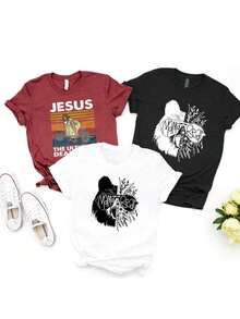 Nuevo modelo 3 : Camiseta casual de manga corta para mujer, estampada con los diseños "Jesus is the Ultimate Death" y "Mother Bear with Floral Design", camiseta de manga corta con cuello redondo para mujer, top deportivo casual de algodón puro y transpirable, regalo para las fiestas. - Blanco - Ver 7