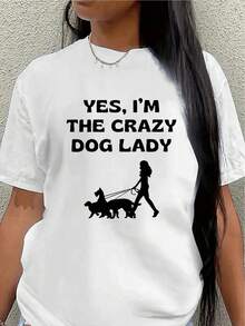 Lightweight And Durable Short-Sleeved T-Shirt Designed For Dog Lovers, With A Fun Design That Proudly Declares: "Yes, I'm A Crazy Dog Lover." Perfect For Relaxing Outings Or Lounging At Home. Women's Blouses > Clothing - 白色 - 查看 1