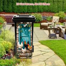 1pc Garbage Can Sticker, Chickens Playing Theme Design, Matte Surface Sticker Suitable For Indoor And Outdoor Decoration On Trash Cans, Walls, Perfect For Modern Home Decor, 37*82cm/14.57*32.28in - Style 1 - View 3