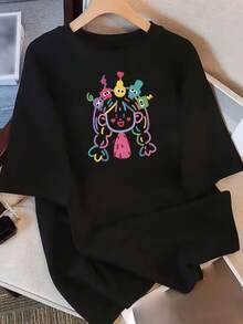 Camiseta de manga corta para mujer con diseño y estampado únicos, nuevo estilo de verano holgado para 2025, top favorecedor para - Negro - Ver 4