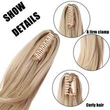 Fashion Long Wig For Women, Blonde Wavy High Ponytail Clip-On Hair Extension - Multicolor - View 5