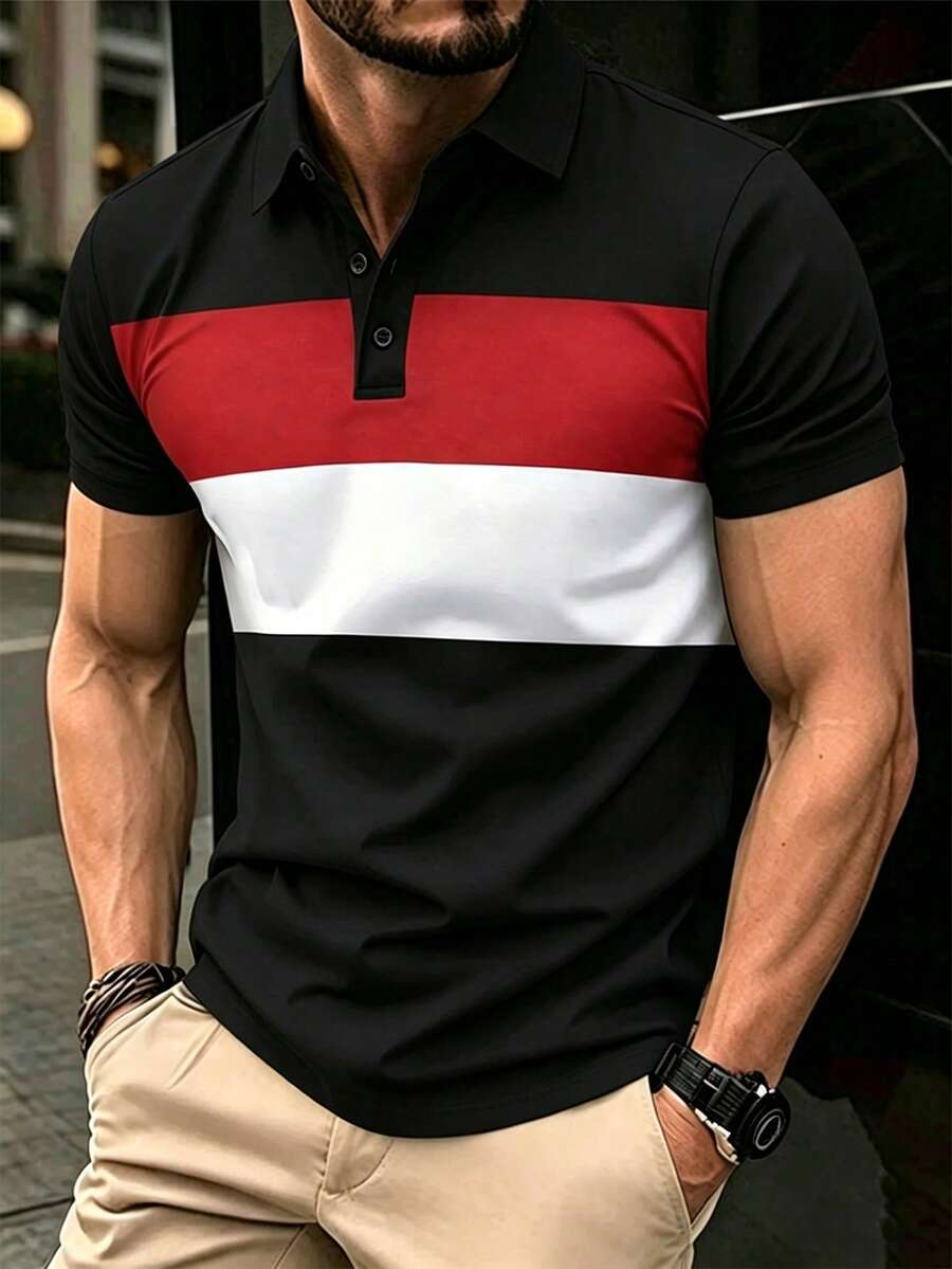 男士撞色短袖休闲通勤 Polo 衫，夏季
