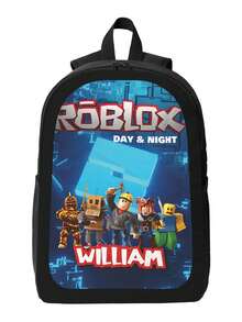 Cartoon-Printed Backpack Minimalist Solid Black Backpack, Multi‑Purpose Daily Commute Rucksack, Unisex School Bookbag, Perfect Gift For Students Adults - 黑色 - 查看 2