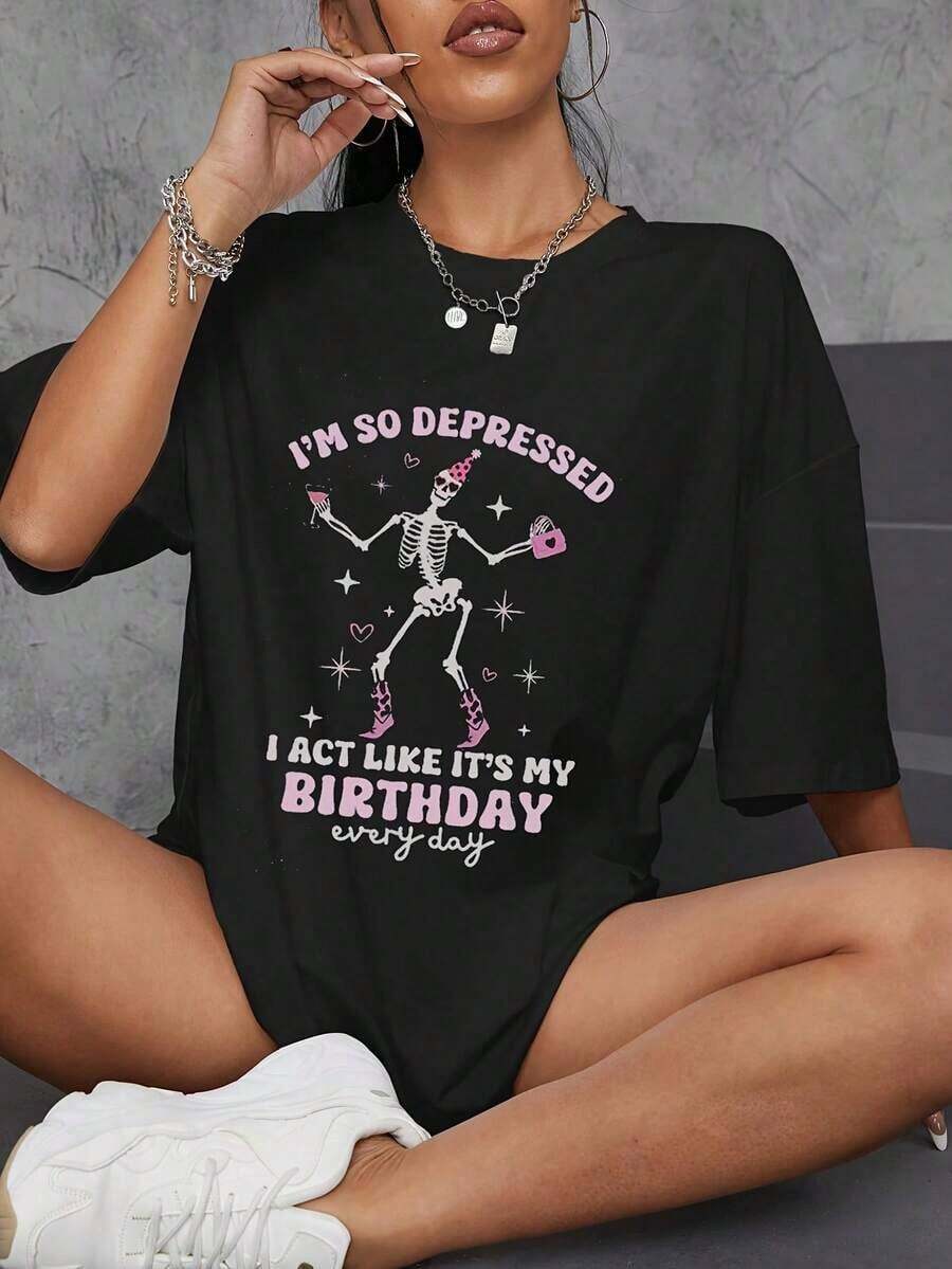 Women's T-Shirt - Graphic Tees For Women - Soft, Breathable, Crew Neck, Lightweight And Comfortable For Casual Summer Wear, With Letter Print, Artistic Fashion Statement - 黑色 - 查看 1