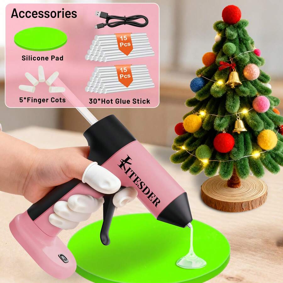 KITESDER Cordless/Corded/20 V High-Temperature Mini Hot Glue Gun Kit (Pack Of 1 Full Size Hot Glue Gun And 30 Sticks) , Easy Squeeze Trigger,For Detailed Crafting And DIY Projects
