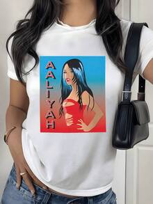 Female Figure With Long Blue Hair Against A Red And Light Blue Gradient Background Evoking Strength, Freedom, And Modern Beauty; Comfortable Casual Women's T-Shirt For Everyday Wear - 白色 - 查看 8