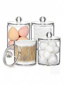 1/2/4/6 piezas Soporte transparente de acrílico para hisopos de limpieza, contenedor de almacenamiento de hisopos de limpieza, dispensador de palillos, caja para almohadillas de maquillaje e hisopos de limpieza, bote de almacenamiento de baño con cubierta de plástico, estante organizador de cosméticos de tocador, para almacenar bolas de limpieza, hisopos de limpieza, almohadillas de maquillaje, palillos, clips y ligas para el cabello, diseño compacto a prueba de polvo, adecuado como un pequeño regalo para la familia, amigos, Día de San Valentín, bolsa de maquillaje, esencial de viaje - Multicolor - Ver 4