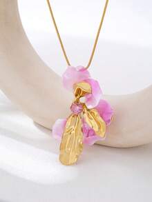 1 chiếc vòng cổ cánh hoa màu hồng tối giản thời trang, thích hợp để đeo hàng ngày và đi nghỉ mát. - Hồng - Xem 4