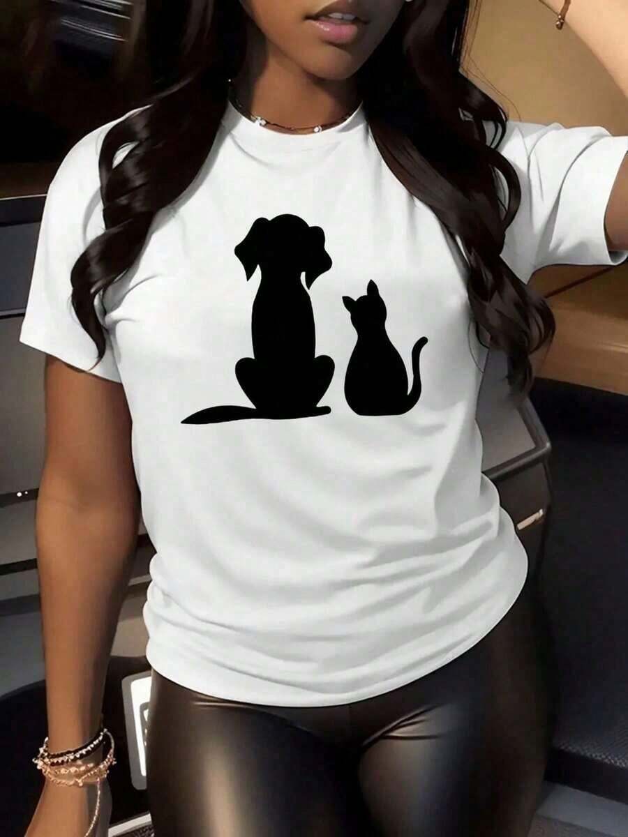 Women's Vintage T-Shirt, White, Printed, 180 G/M², 100% Cotton, Round Neck, Casual And Relaxed Fit, PriFashion - 白色 5 - 查看 1