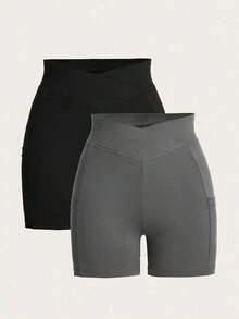 Conjunto de leggings ajustados de punto liso para uso diario y casual de mujer - Multicolor - Ver 10