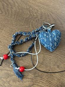 Niche Heart Sequin Beaded Phone Lanyard, Suitable For Car Key Pendant, Bag Charm - Blue - View 3
