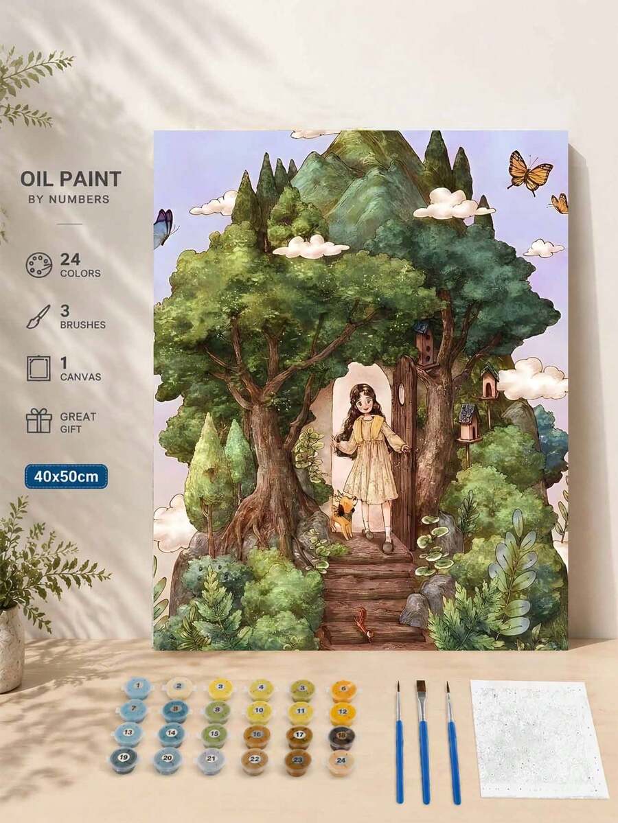一套DIY数码油画套装 - 树木艺术，个性化工艺品，无框艺术画套装，适用于卧室装饰和艺术墙，简单有趣的绘画，无需绘画基础，实现您的绘画梦想，沉浸在多彩的世界中，每一笔都是自我表达，为生活增添浪漫气息，送给家人和朋友的最佳礼物，节日礼物，40*50厘米