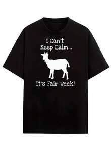 Black Short-Sleeved T-Shirt With A Goat Print And The Phrase "I Can't Keep Calm..." It's Fair Week! Print Casual Wear Graphics Woman Shirts Casual Blouses For Women - 黑色 - 查看 3