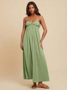 Vestido plisado sin mangas  para mujer, estilo vacacional, atuendos de playa para mujer, atuendo de concierto para mujer, boho, atuendos de rave, vacaciones tropicales, festival, vestidos boho para mujer, vestidos tropicales para mujer, vestidos de mujer, estilo Old Money para mujer, estilo casual para mujer, otoño chic, atuendo para salir, vestido elegante para graduación, atuendo para concierto para mujer, invitada de boda, Día Nacional, vestido largo color marrón chocolate. - verde menta - Ver 10