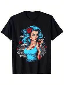 Camiseta unisex, PinupChicaPinArribaVintageRetroChicasCamisetaAdecuadoparaHombres&MujeresAl aire libreCamiseta,S-XXXL, ropademujerblusasparadamacasualescamisasdemujerblusablusasparamujercamisas, GráficasimpresoAmigable con la piel, estilo de los 90Retro, Ropa Urbana, De Modacasualcamisetas - Negro - Ver 5