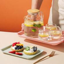 4pcs Reusable Breakfast Serving Trays, Rectangular Service Platters, Fruit Plates, Tea Trays, Dessert Dishes, Coffee Cup Holders, Decorative Snack Trays, Bread Plates, Kitchen Supplies, Catering Accessories, Ideal For Weddings, Parties, Kitchens, Holidays - Multicolor - View 3