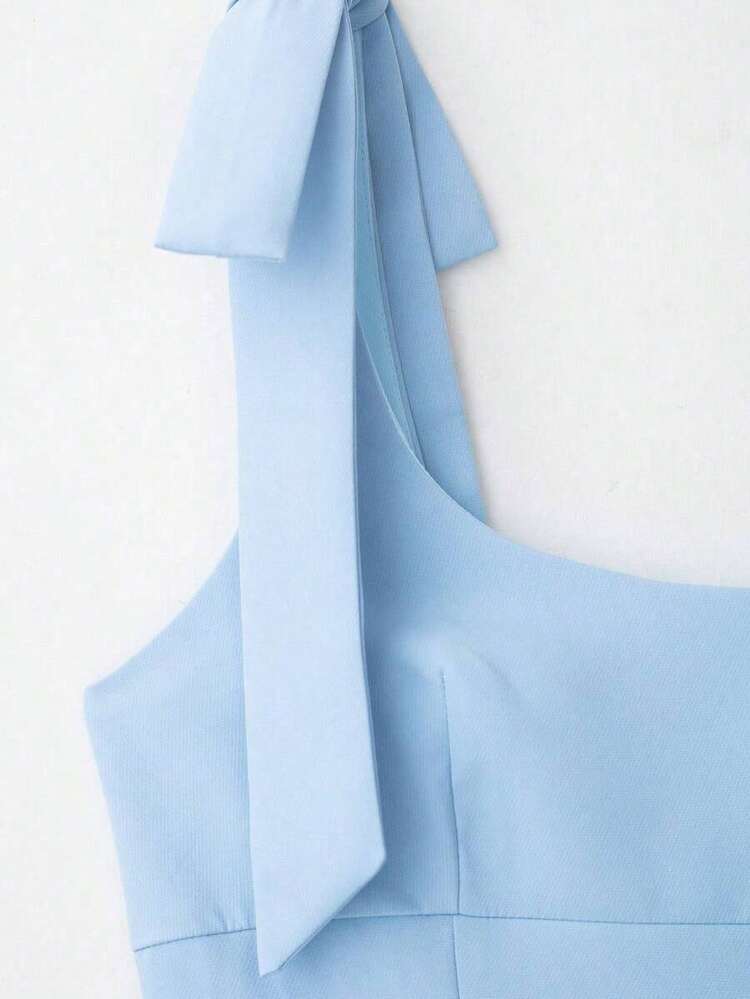 Blusa sin mangas de unicolor con decoración de lazo para verano - Marrón - Añade 8