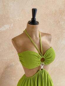 Casual Solid-Color Summer Dress With Halter Neck And Open Back - White - View 7