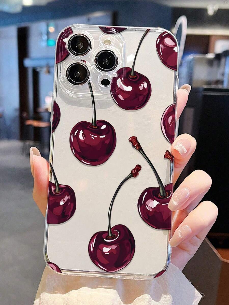 1pc Cherry Pattern 2D Print Precise Hole Camera Protection Anti-Slip Anti-Drop Transparent Phone Case, Ins High-Definition Clear TPU Soft Shell Phone Case Compatible With IPhone 7/8/7plus/8plus/11/11Pro/11promax/X/XR/X MAX/XS/12/12Pro/12promax/13/13Pro/13promax/14/14Pro/14promax/14plus/15/15Pro/15plus/15promax/16/16e/16plus/16promax/16Pro, Minimalist Phone Protective Cover Compatible With IPhone 17/17pro/17promax/Air - Multicolor - View 1