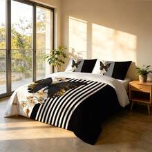 Bộ 1 ga trải giường kẻ sọc đen trắng, họa tiết bướm đen vàng kèm 2 vỏ gối, chất liệu mềm mại, thân thiện với da, chống xù lông, độ rủ tốt, dễ giặt ủi, nhiều kích cỡ phù hợp cho giường đôi, phòng ngủ chính, phòng khách. - 7205+SJT+W - Xem 8