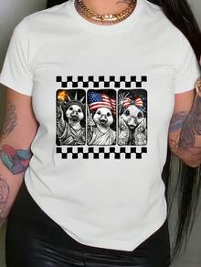 ¡Oferta por tiempo limitado, unidades limitadas,  relámpago! Camisas casuales para mujer, camisetas de poliéster para mujer, camisas elegantes.Camiseta con estampado de gansos, top informal de manga corta y cuello redondo, ideal para primavera y verano, ropa de mujer. - Blanco - Ver 1