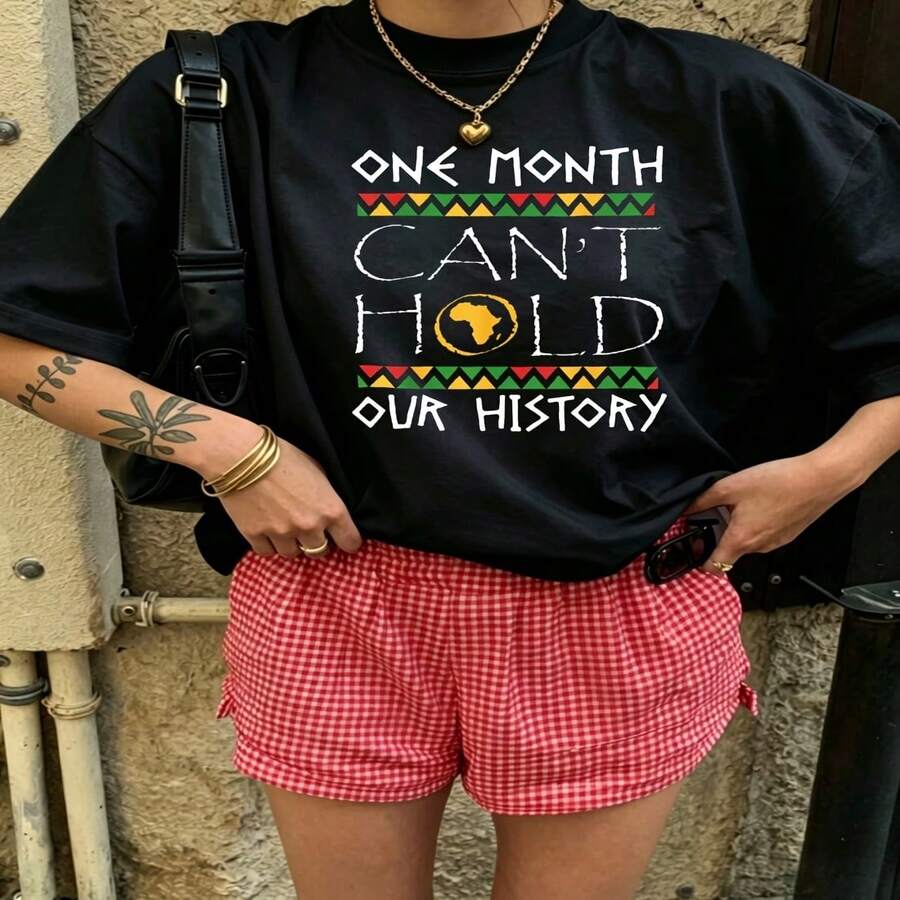 Heartfelt Daily Casual Graphic T-Shirt 100% Cotton Oversized Soft Breathable Casual Crewneck Short Sleeve Top Aesthetic Daily Vintage Cute Minimalist Retro Vibe Basic Casual Wearers Fashion Lovers Daily Outfit Enthusiasts Gift Givers - 黑色 - 查看 1