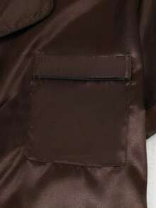 Conjunto de pijama de 2 piezas con camisa de manga corta con solapa y pantalones cortos con moño, ropa de dormir para mujer, conjunto de dos piezas - Café integral - Ver 4