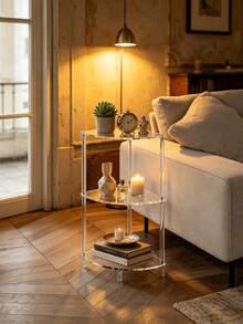 1pc Acrylic Transparent Edge Table, Double-Layer Living Room Corner Table, Small Modern Bedside Cabinet, Home Decor Desk Rack, Suitable For Office, Bedroom, Living Room, Study, Gift For Wife, Helpful Home Storage For Women - Multicolor - View 2