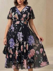Vestido floral elegante de talla grande, verano - Multicolor - Ver 7