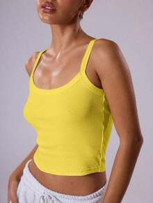 Camiseta de tirantes sencilla y lisa para mujer, básica casual para el día a día, parte de un armario cápsula, para uso diario, aeropuerto, vacaciones, vuelta al cole, elegante para primavera y verano, festivales - Amarillo - Ver 4