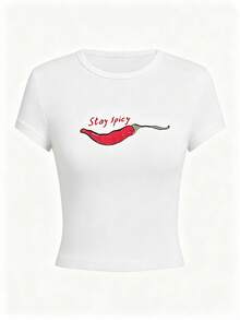 Fitted Cropped T-Shirt With Round Neck And Short Sleeves, Y2K Style, Youthful Blouse That Shows Off The Waist, Basic Sexy Look Ideal For Summer And Everyday Casual Wear MBMC - 白色 - 查看 4
