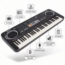 Curear 61-Key Full-Size Electric Keyboard, Compact Lightweight Design With Microphone & Music Sheet, Musical Instrument For Home Performance - Black and White - View 5
