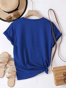 Plus Size - Plus Size - 0-8XL Plus Size Fashion Casual Printed T-Shirt Women's Clothing, Modern Base Layer Daily Outing Casual Wear For All Seasons Comfortable Fit Short Sleeve T-Shirt Multicolor Available Funny Women's T-Shirt Holiday Gift Plus Size Women - 皇家藍 - 查看 2