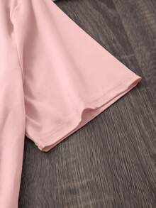 Camiseta Estampada Plana para Mujer - Estilo Casual de Manga Corta con Cuello Ajustado - Ligera y Transpirable - Rosa - Ver 4