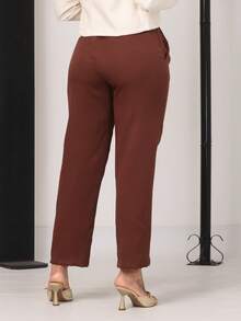 Women's High-Waisted Tailored Trousers With Belt | Elegant Formal Trousers With Pocket And Side Zipper - 1marroM - 查看 2