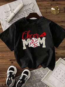 Camiseta de Mujer Casual de Corte Holgado, Opciones en Blanco y Negro, Estampado Gráfico 'Cheer Mom Peppermint', Camisetas de Verano para Mujer, Tops de Verano, Camisetas Gráficas, Conjuntos de Verano para Mujer, Camisetas Cortas para Mujer, Camisetas Vintage de Algodón, Ropa Linda para Mujer, Playera Holgada para Mujer - Negro - Ver 2