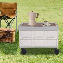 OUKANING Foldable PP Storage Utility Cart, 55L Capacity With Wheels& Removable MDF Top Cover For Indoor Outdoor Camping Picnic - Grey - View 9