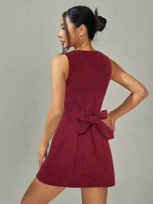 PETITE Vestido de mujer sin mangas de mini longitud, de moda para el verano - Burdeos - Ver 2