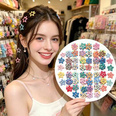 Bộ 5/10/20 kẹp tóc hình ngôi sao nhiều màu sắc, kẹp tóc mái dễ thương và ngọt ngào dành cho nữ, kẹp tóc hình ngôi sao năm cánh rỗng bằng kim loại màu kẹo ngọt - Phụ kiện tóc phong cách Bohemian đáng yêu, phù hợp cho nữ giới.
