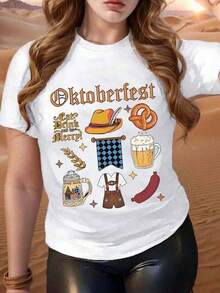 Camiseta de manga corta con cuello redondo y estampado para mujer Fiesta de la Cerveza Sombrero Cervezretzel Salchicha Lederhosen S-3XL moda, cómodo y transpirable uni lavable a máquina - Blanco - Ver 2